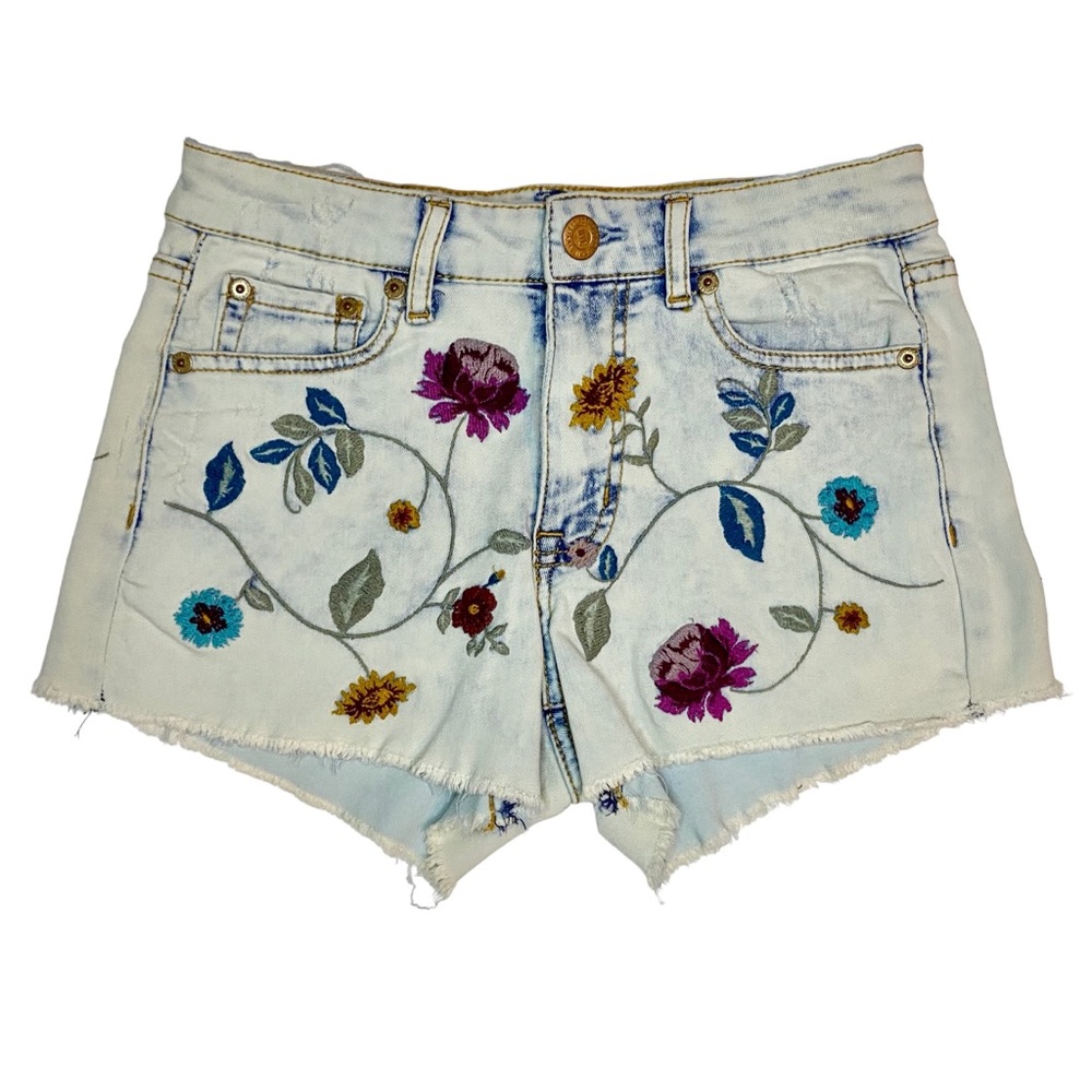 Embroidered Floral Denim Shorts